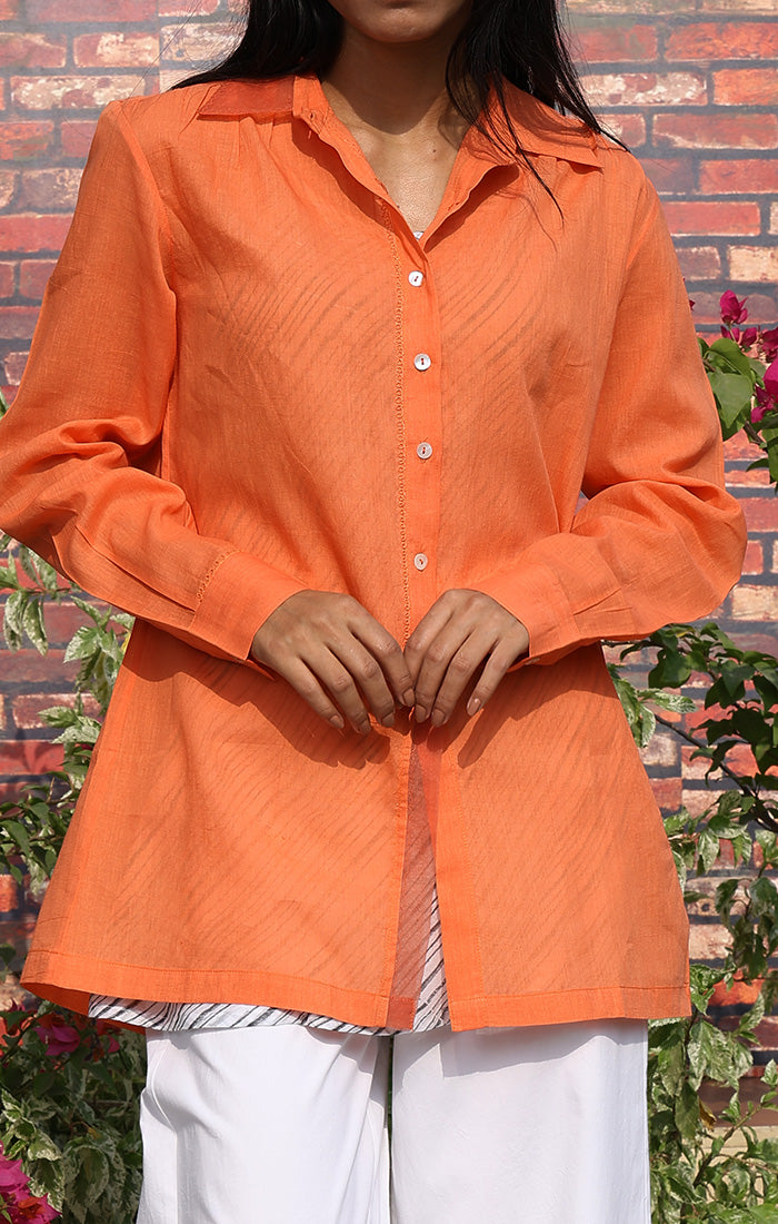 Handwoven Mul Shirt with back slit - Burnt Orange or Forest Green