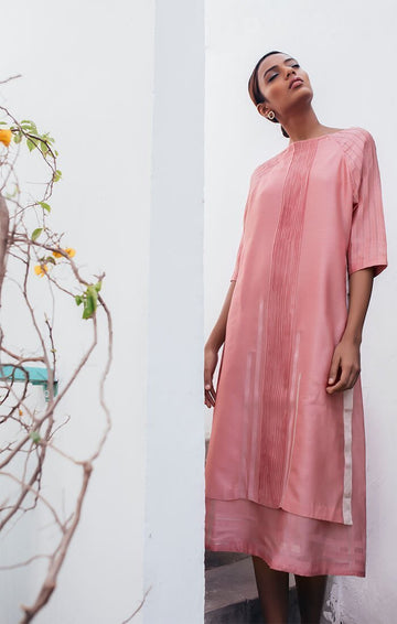 SALE - Two layered Chanderi Dress/Tunic in Dusty Pink