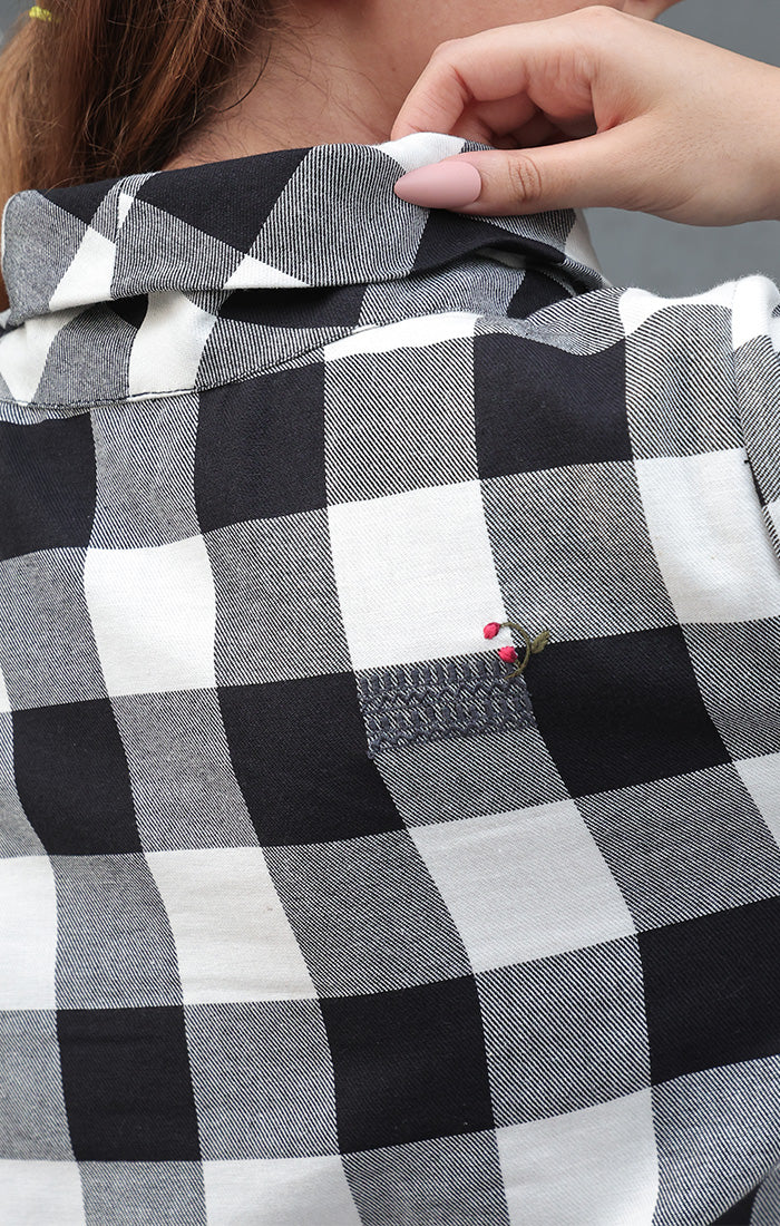Cowl Neck Top - Black and white checks