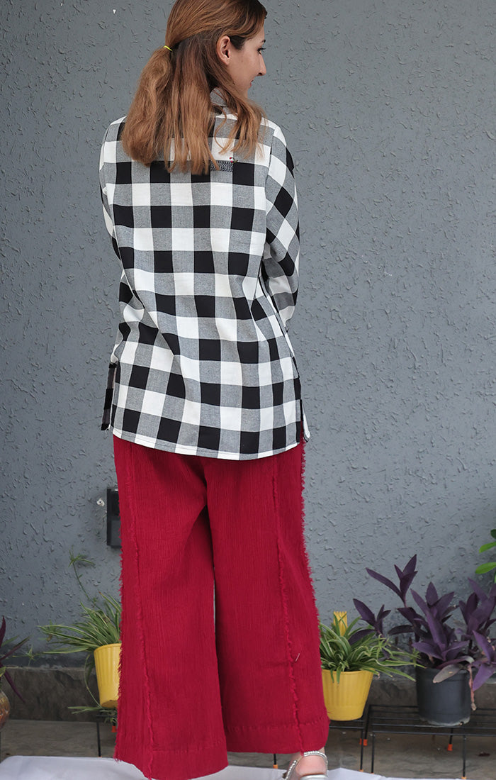 Cowl Neck Top - Black and white checks