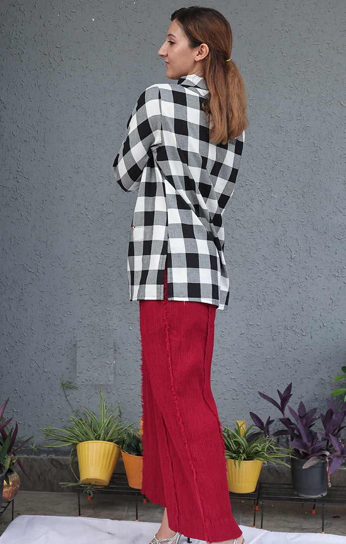 Cowl Neck Top - Black and white checks