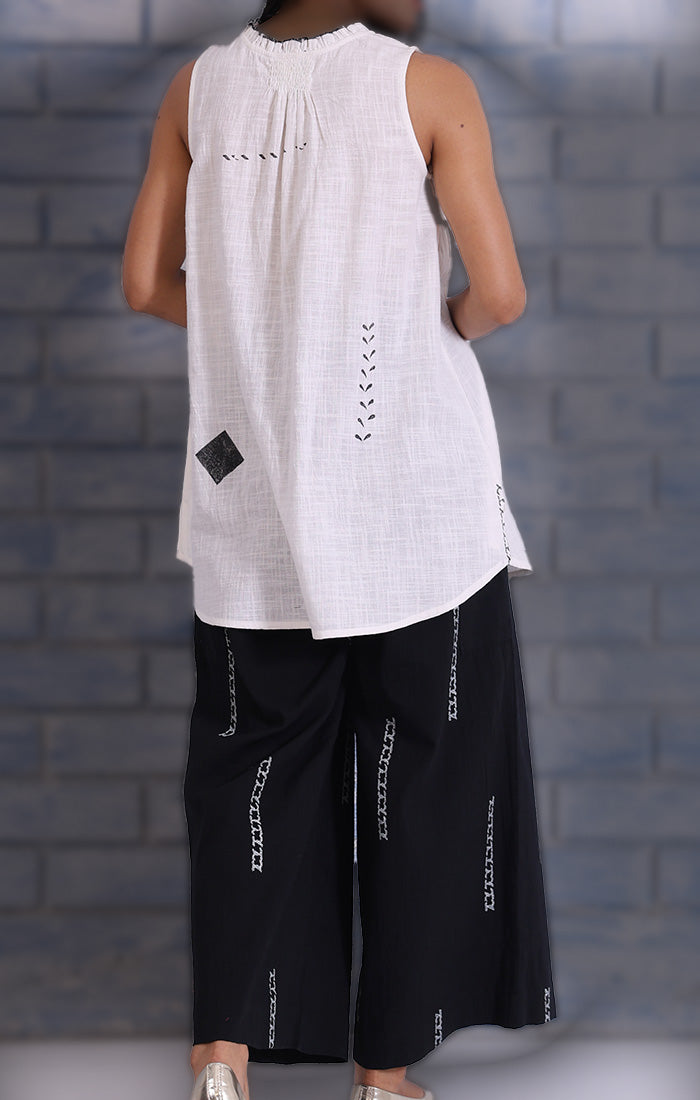 Abstract Handblock Printed Top in Soft Pearl