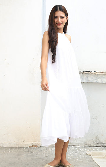 White Halter Neck Dress