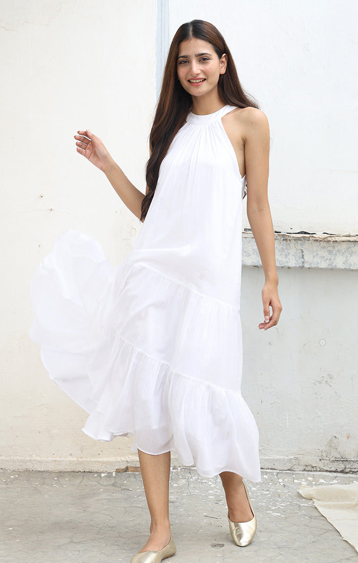 White Halter Neck Dress