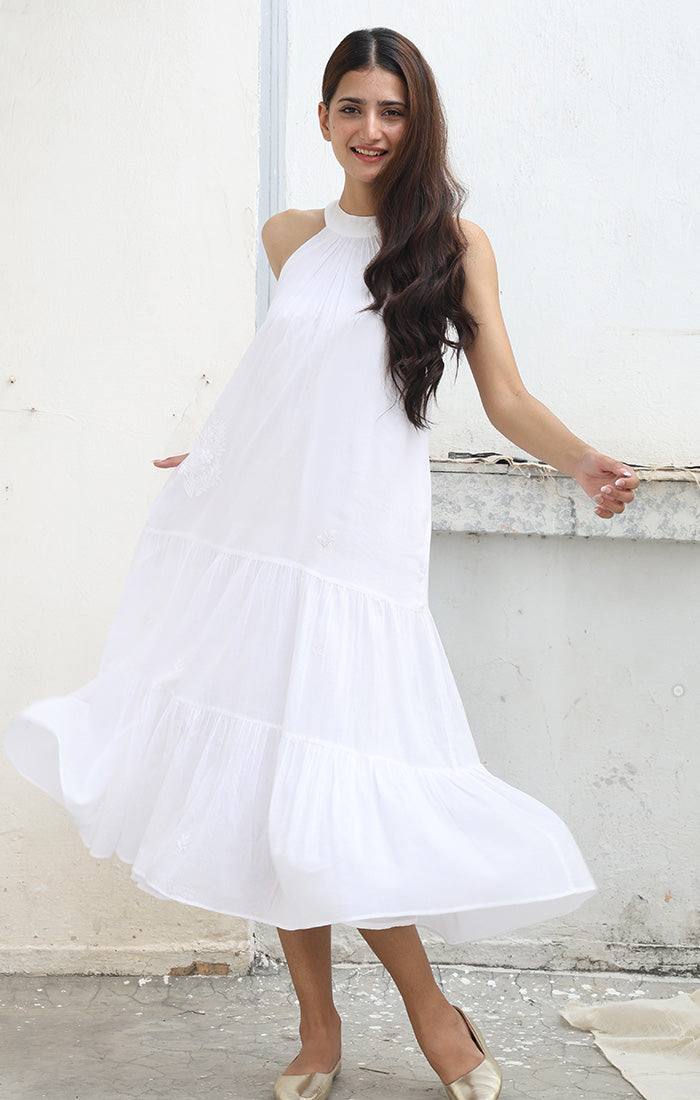 White Halter Neck Dress