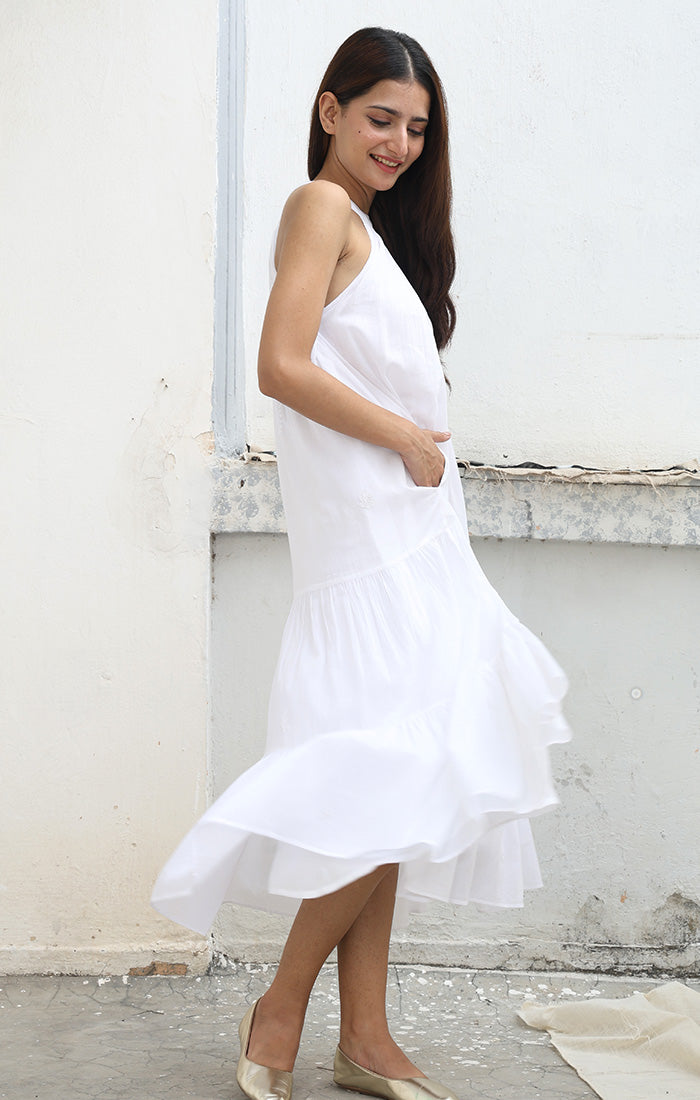 White Halter Neck Dress