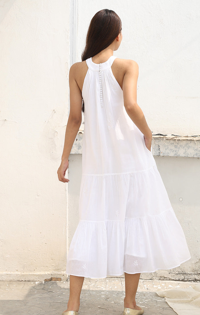 White Halter Neck Dress