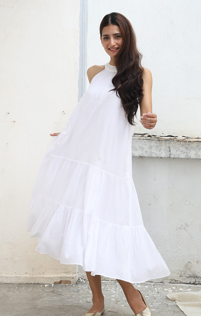White Halter Neck Dress