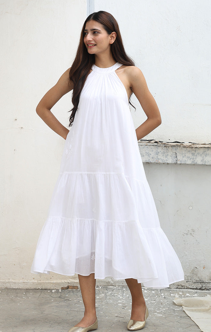 White Halter Neck Dress