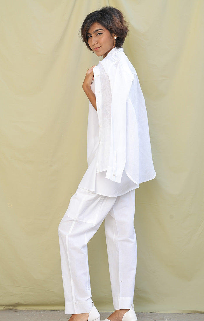 White Cargo Pants - Linen Blend