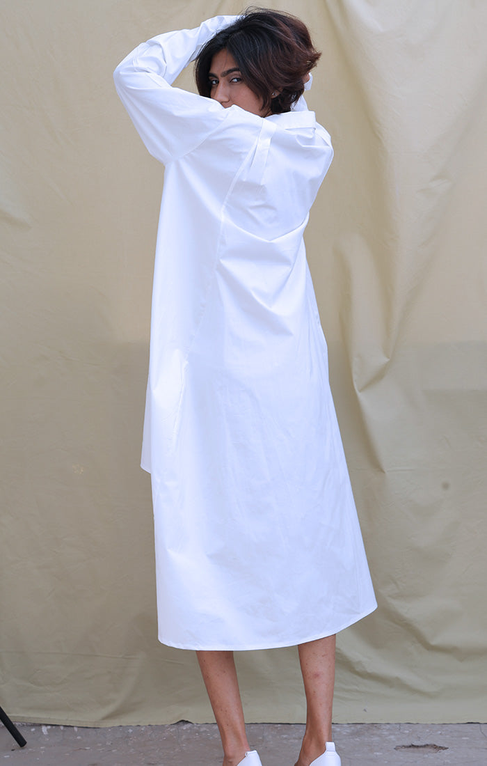 Organic Cotton White Asymmetrical Shirt Dress