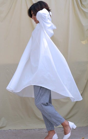 Organic Cotton White Asymmetrical Shirt Dress with Pants