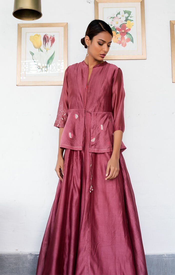 SALE - Chanderi Peplum overlay in wine