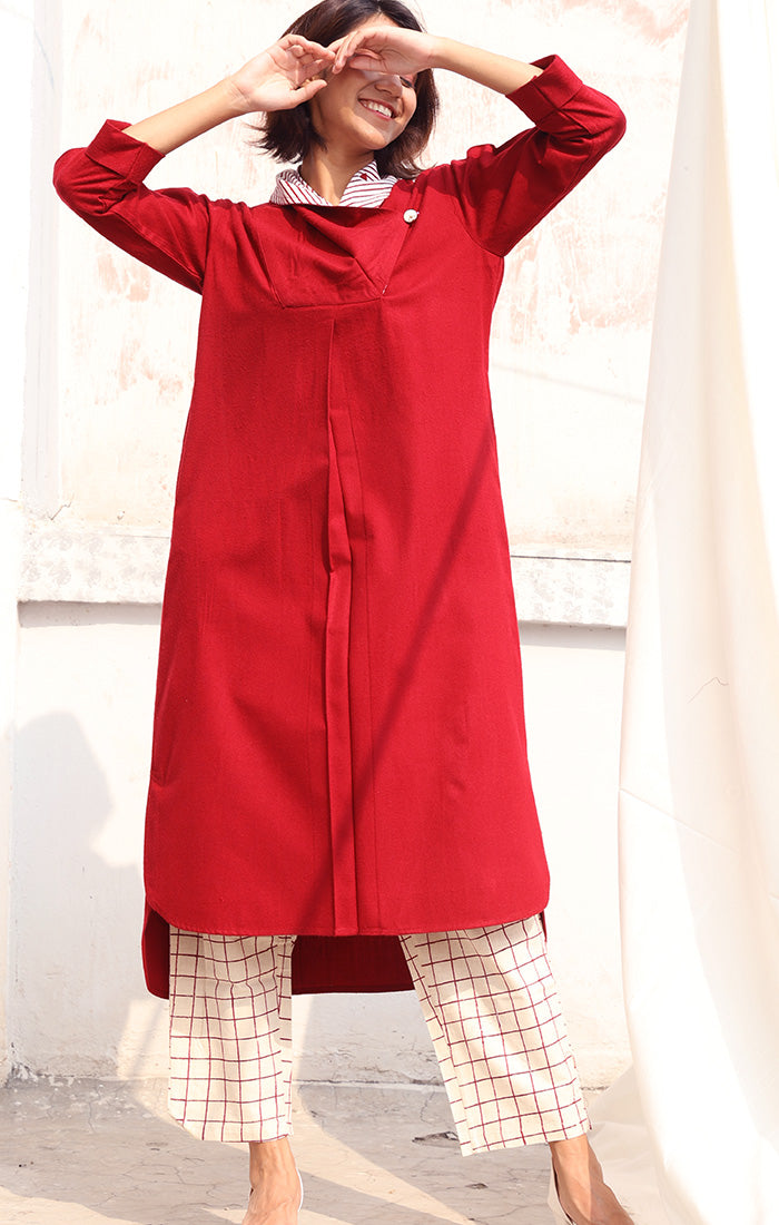 Cherry Red wool Twill Tunic