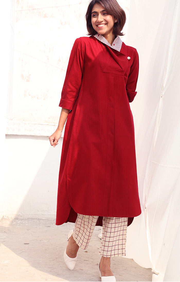 Cherry Red wool Twill Tunic