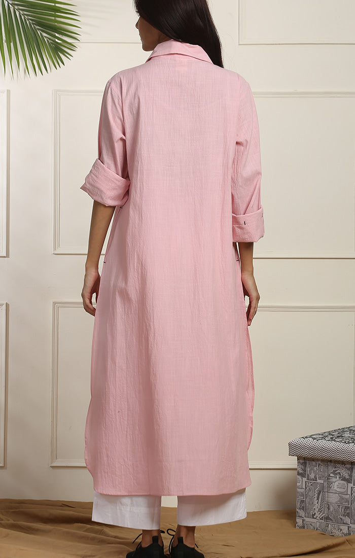 Cotton Linen Shirt Dress - Cherry Blossom Pink or White