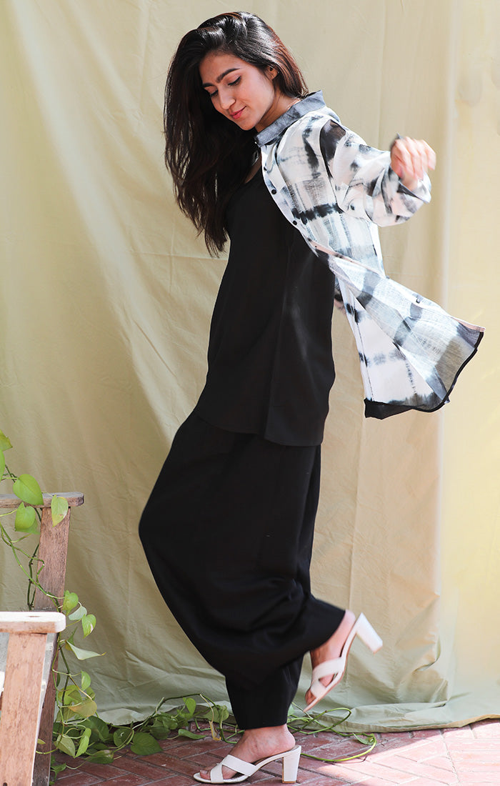 Chanderi Shirt with Bamboo Tank top and organic cotton culottes