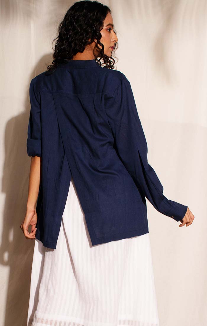 Handwoven Mul Shirt with back slit with white dress - Blue or red