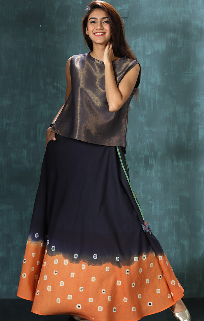 Chanderi Tissue Top with skirt and stole