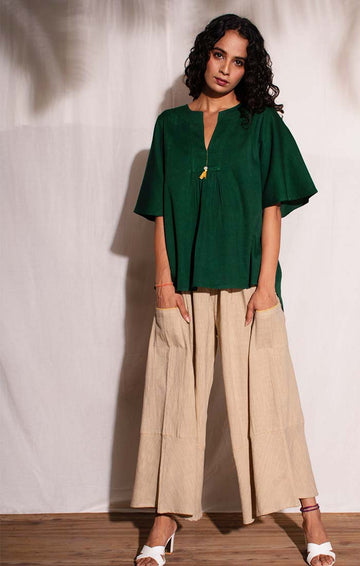 Forest Green Top with natural culottes