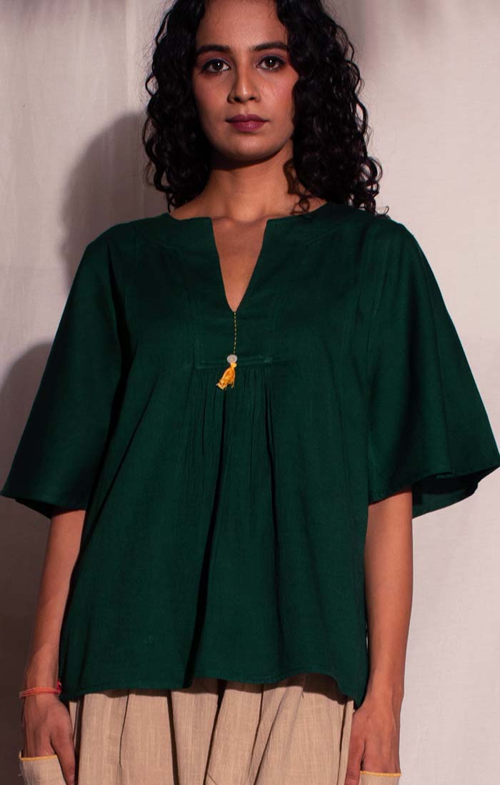 Forest Green Top with natural culottes