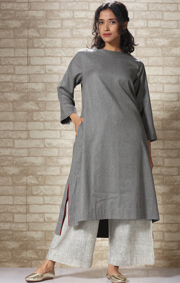 Grey Wool Twill Tunic with Checked pants