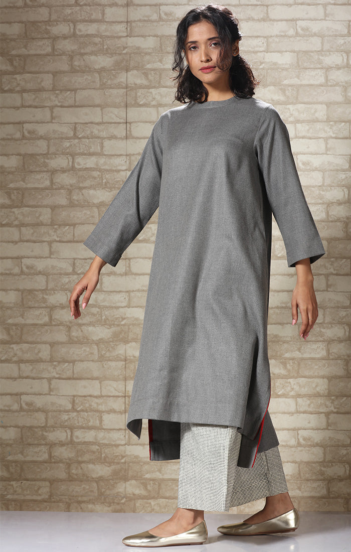 Grey Wool Twill Tunic with Checked pants