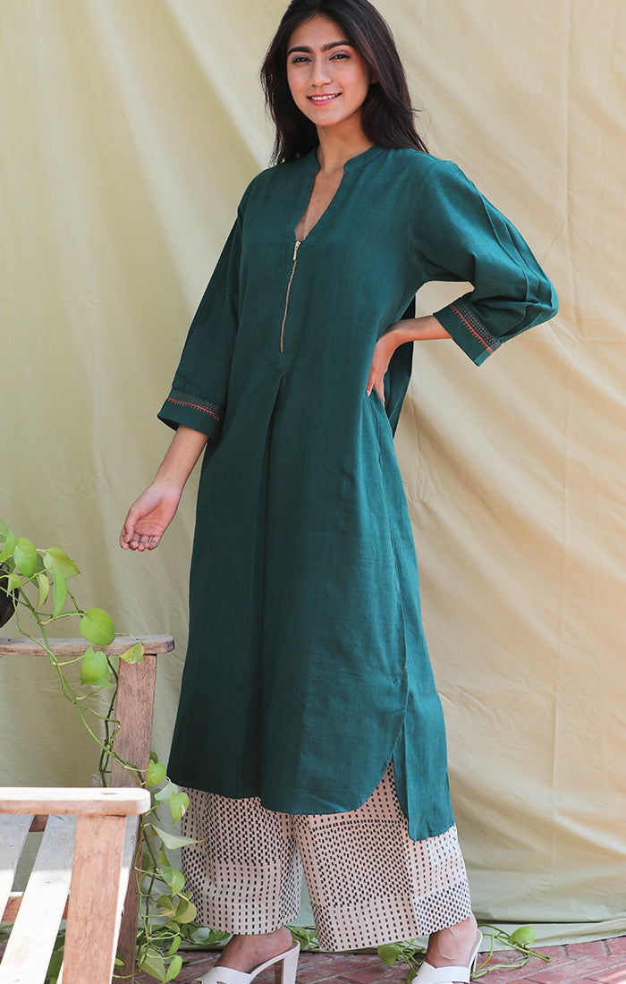 Forest Green handspun handwoven cotton tunic with pants