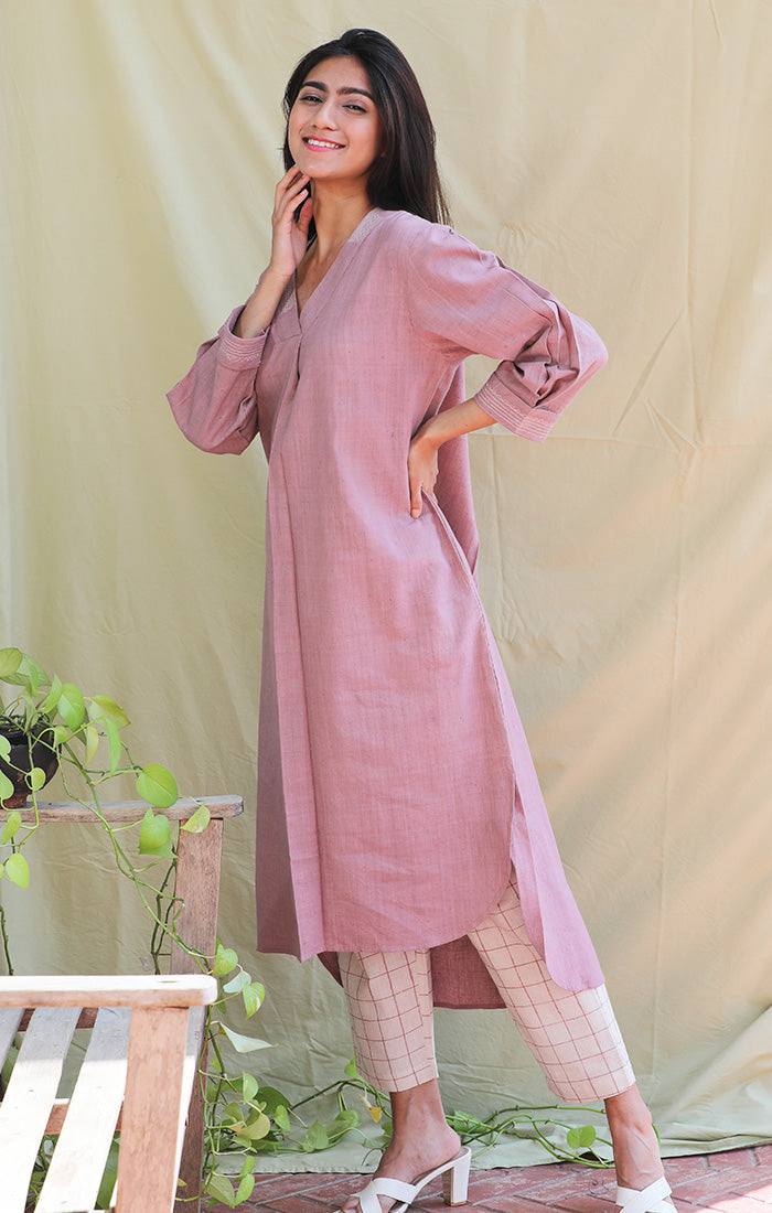 Lilac handspun handwoven cotton tunic with pants