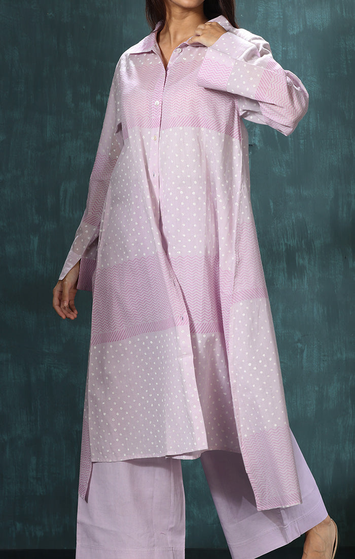 Lavender Shirt Dress /Long Tunic with Lavender Cotton Twill Pants