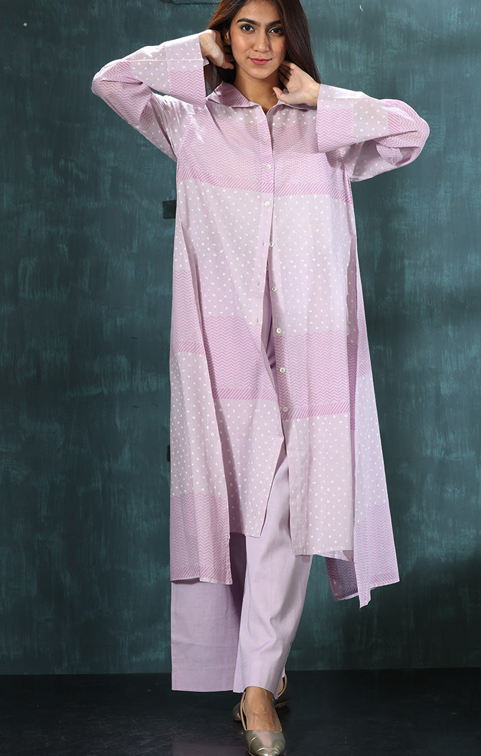 Lavender Shirt Dress /Long Tunic with Lavender Cotton Twill Pants