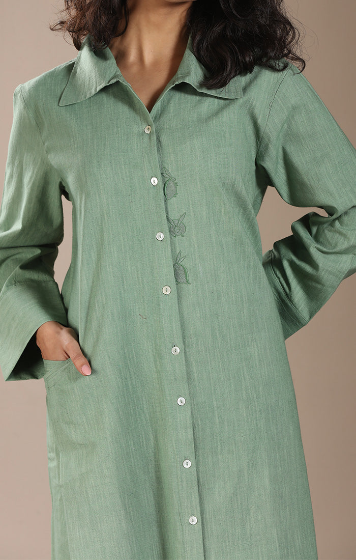 Cotton Linen Shirt Dress - Pistachio Green