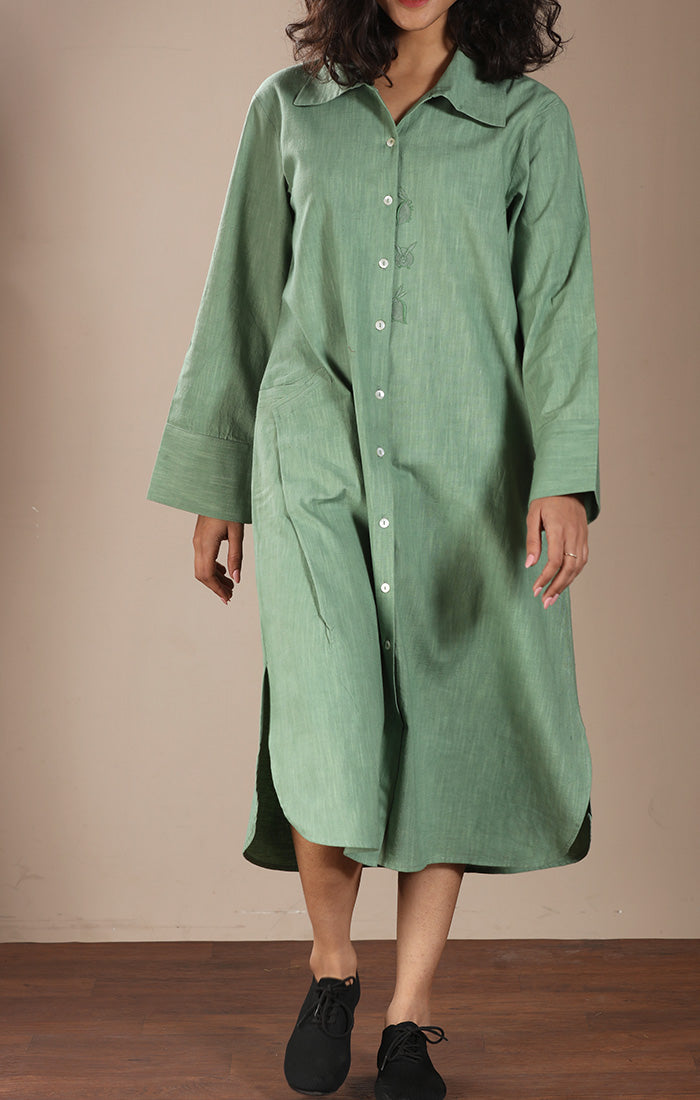 Cotton Linen Shirt Dress - Pistachio Green