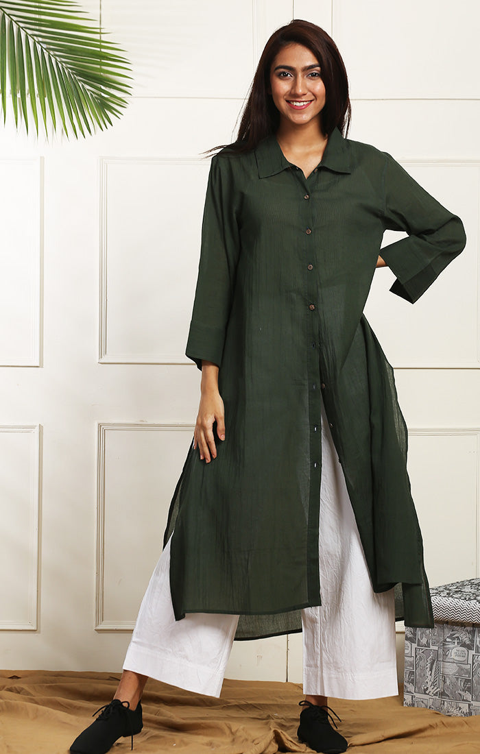 Iha Olive Green Shirt Dress /Long Tunic