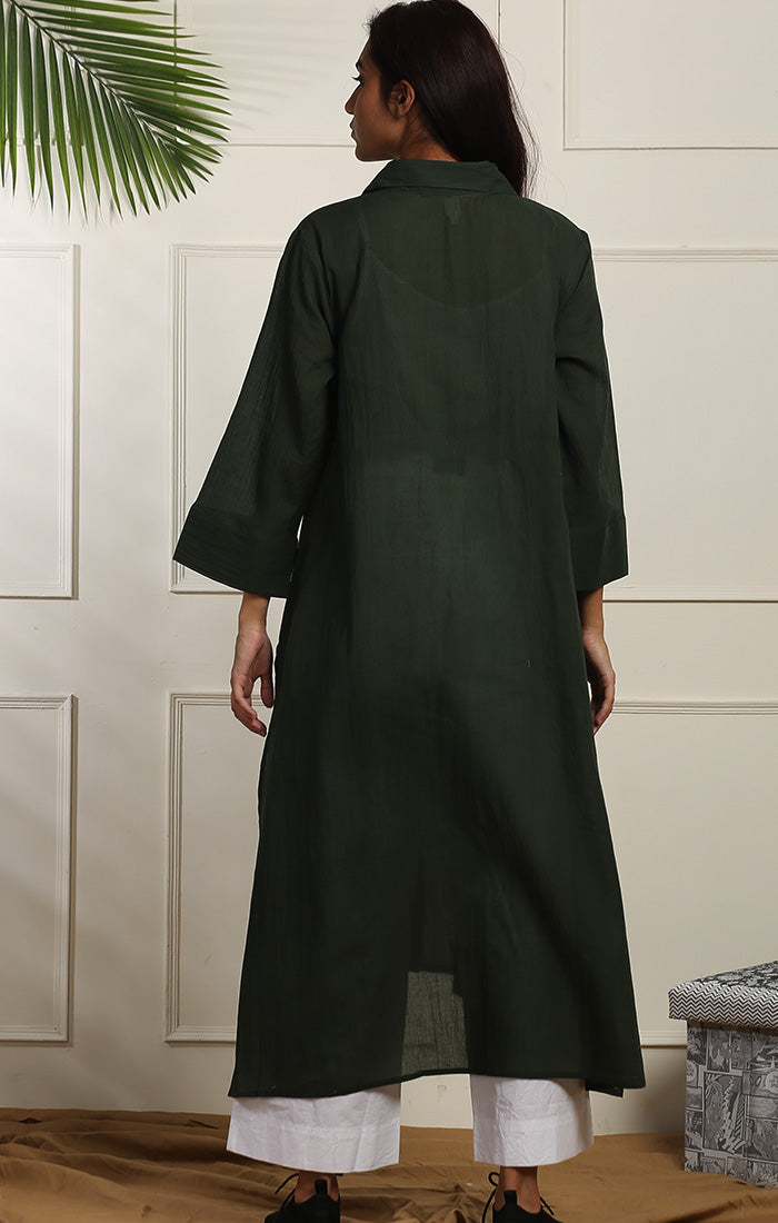 Olive Green Shirt Dress /Long Tunic with Twill Pants
