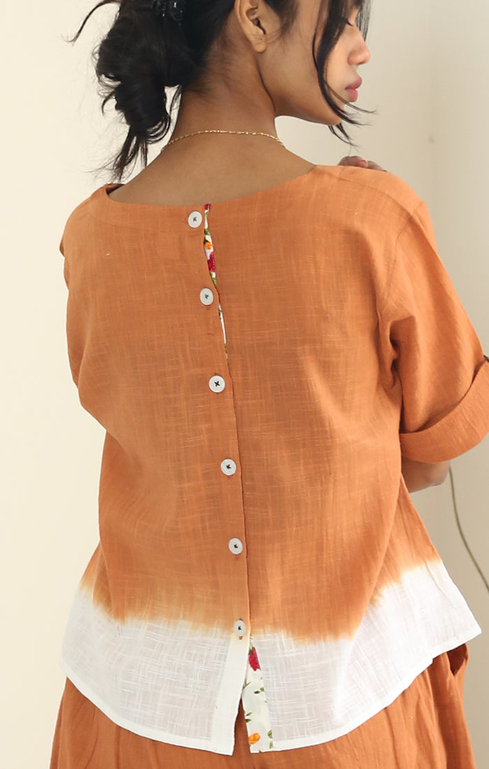 Burnt Orange Cotton Linen Top