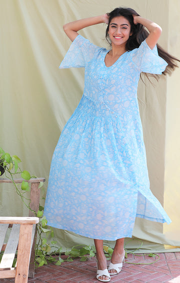 Iha Floral Printed Capri Blue Shirt Dress