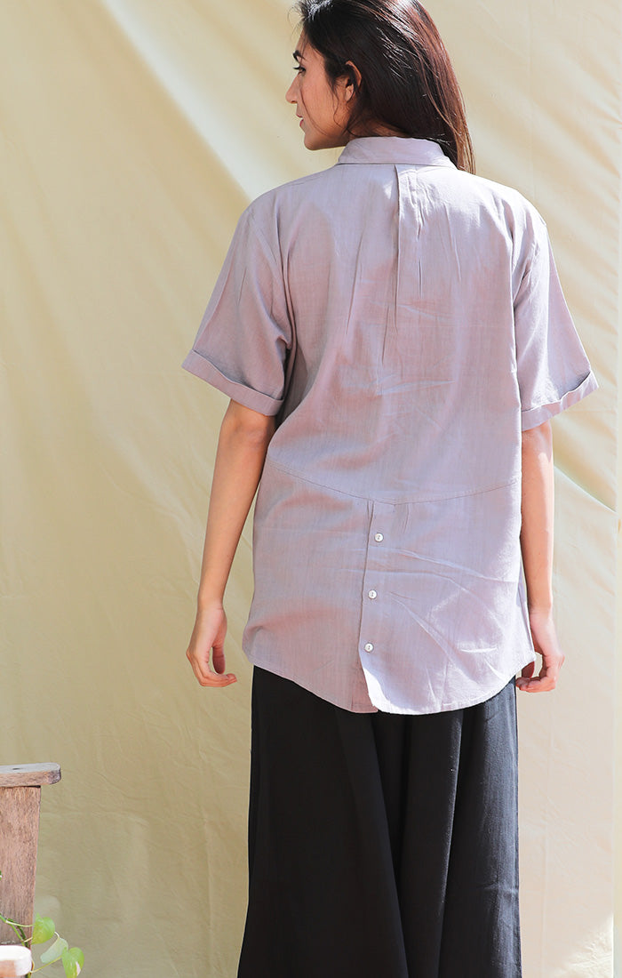 Handwoven Mul Shirt - Pale Grey / Fawn
