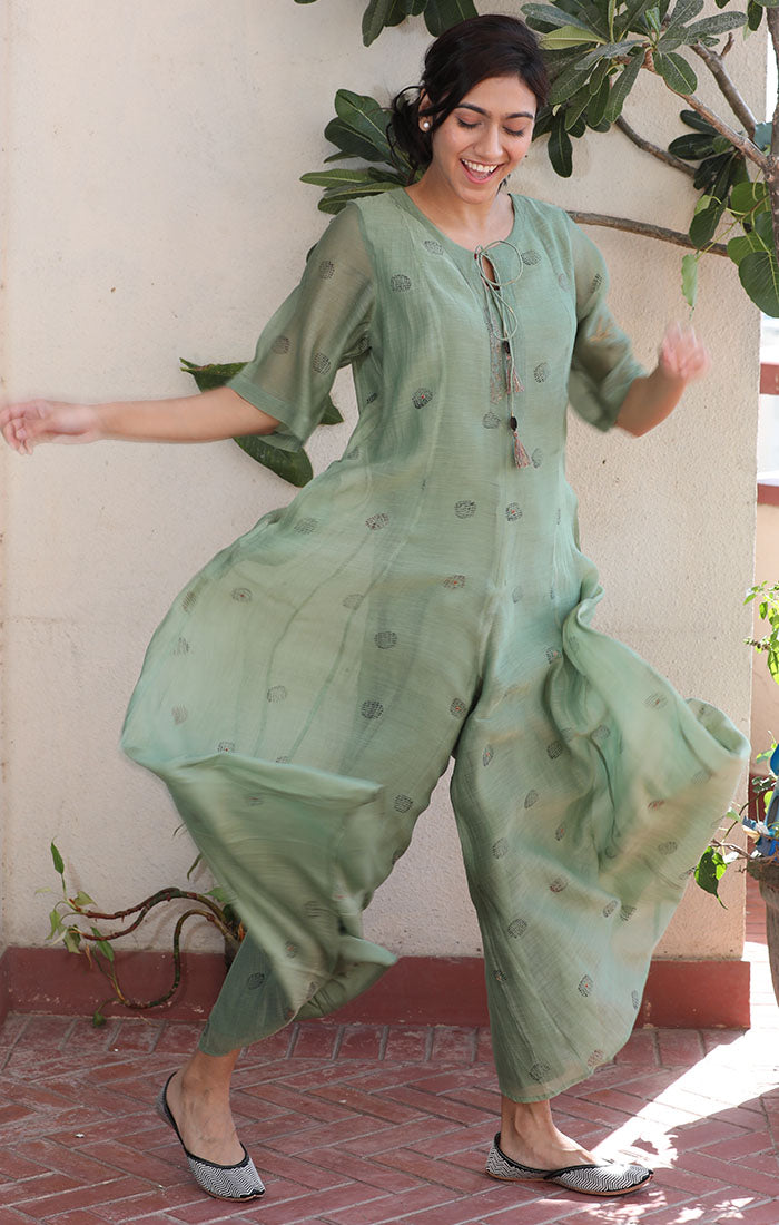 Jade Green Chanderi Jumpsuit