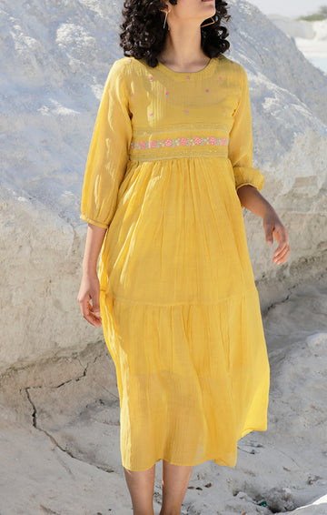 Pale Mustard Chanderi Dress