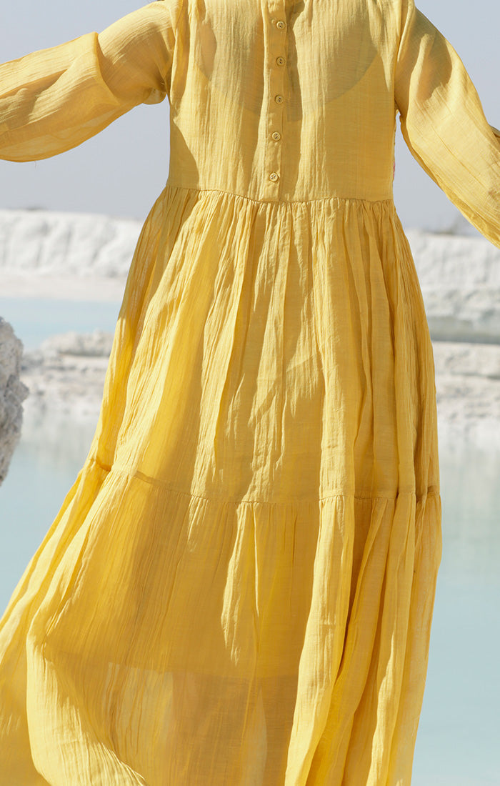 Pale Mustard Chanderi Dress