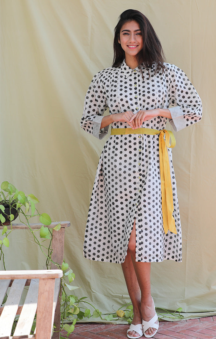 Chanderi Shirt Dress - Polka Dots