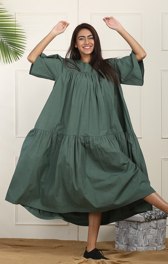 Organic Cotton Dress - Viridian Green