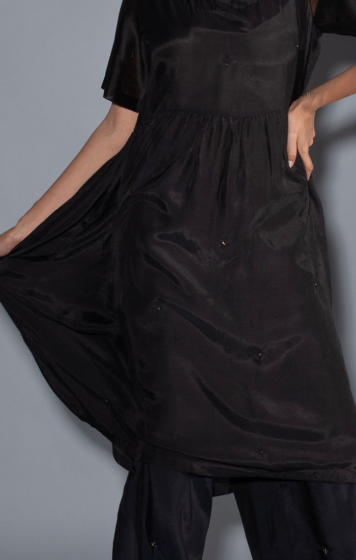 Black Soft Silk Tunic Dress with soft silk palazzo