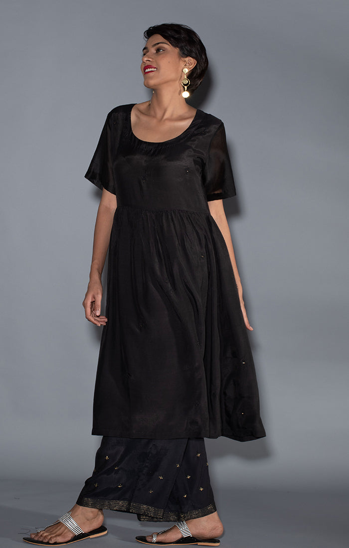Black Soft Silk Tunic Dress with soft silk palazzo