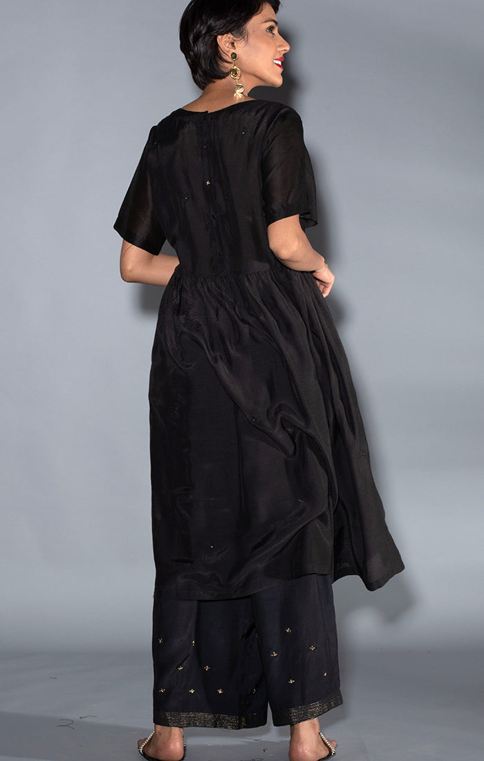 Black Soft Silk Tunic Dress