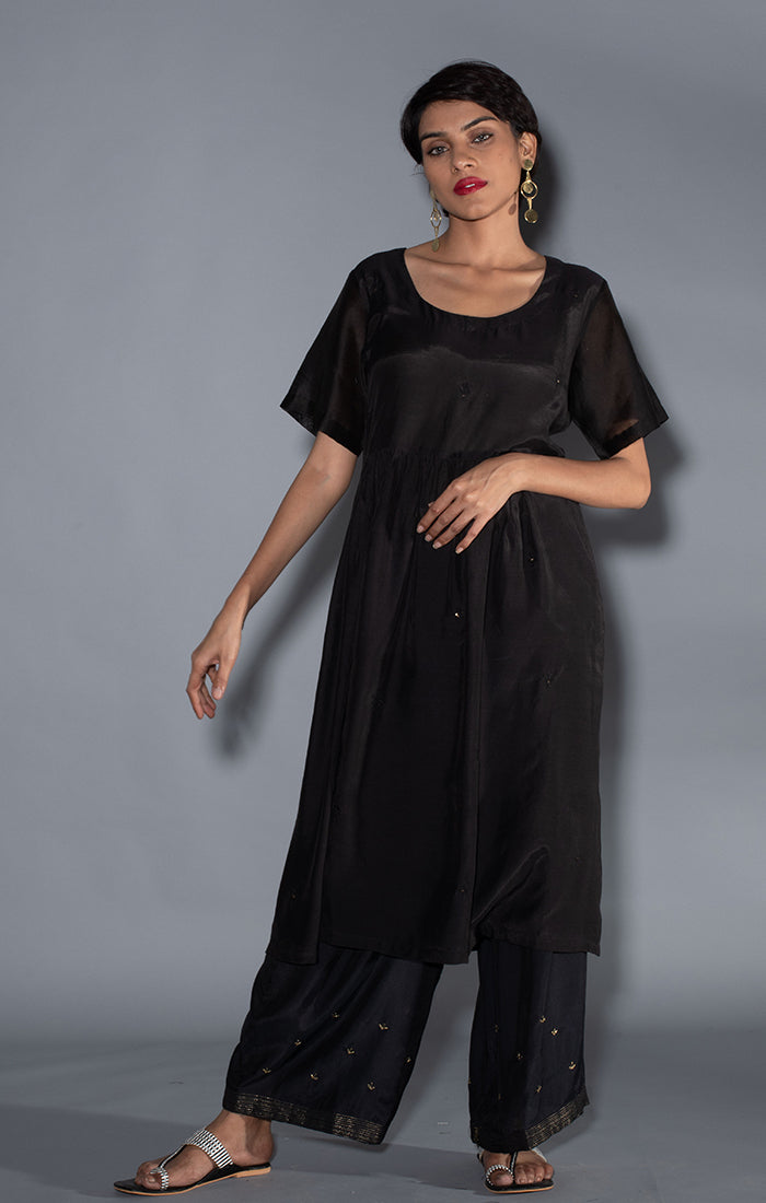 Black Soft Silk Tunic Dress