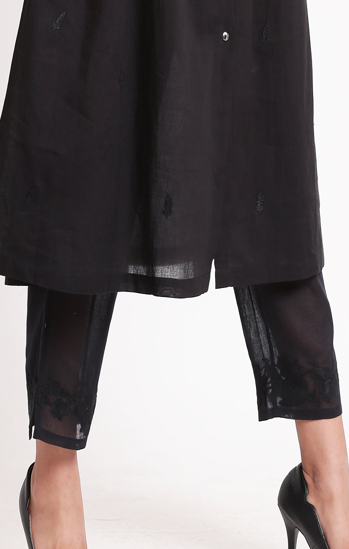 Black sheer pants with embroidery