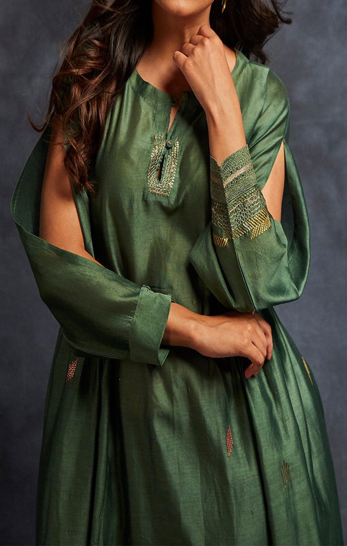 Forest Green Kurta with pants and stole