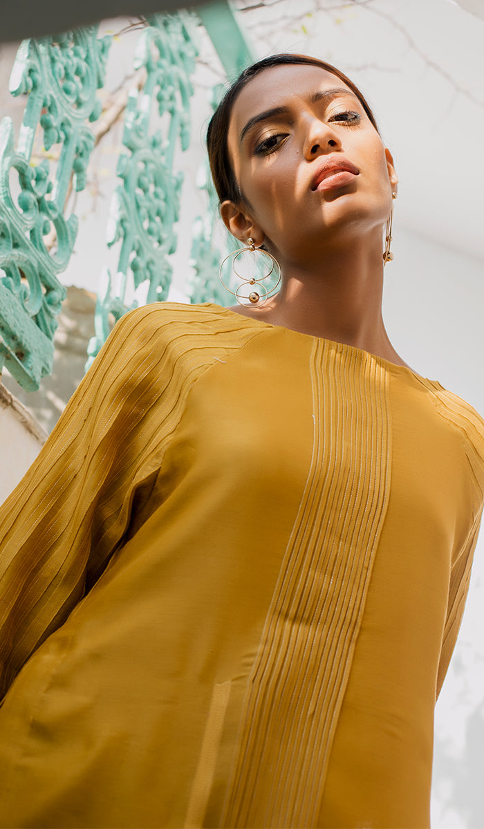 mustard yellow tunic dress Slub Shimmer Tunic Mini Dress